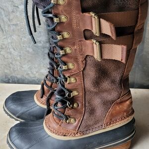 Sorel Carly Wedge Tall Boots Women’s 6.5 | Brown Suede Leather Waterproof Duck